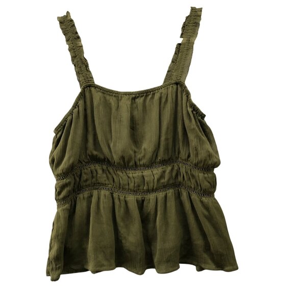 Old Navy Chiffon Cami Top Womens XL Moss Green Babydoll Ruffle Crepe - Picture 1 of 8